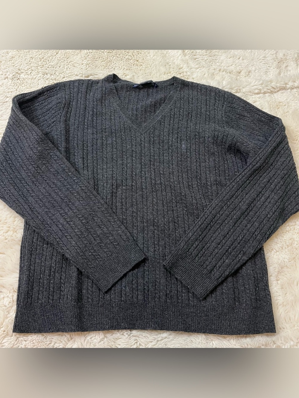 Ralph Lauren Sport Grey V Neck Sweater Womens Medium Merino Wool Cashmere  Pony